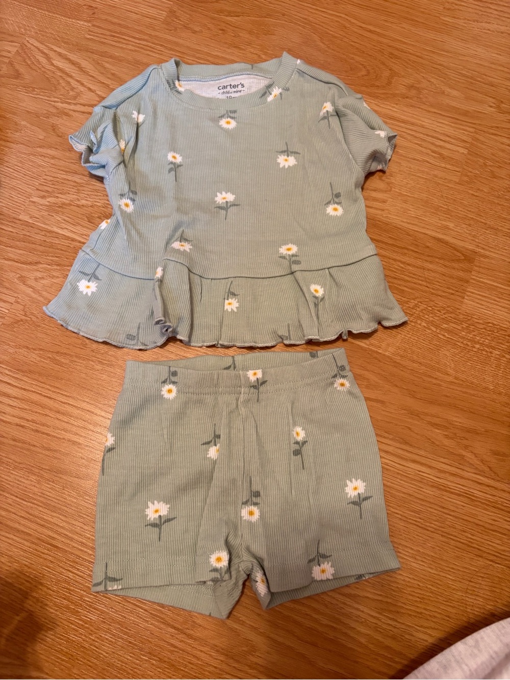 Carter's Sage Green Daisy Ribbed Matching Shorts Set